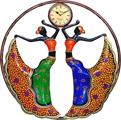 Craftowl Emboss Metal Round Dancing Dolls Wall Clock with Showpiece (21 x 2 x 21 Inch)