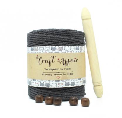 Craft Affair | 3ply Twisted Cotton Macrame Cord (50 M, 3mm) | DIY, Craft Charcoal