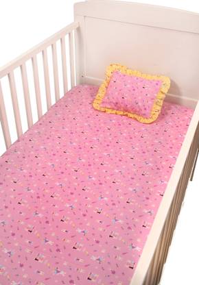 Blooming Buds by Bloom Pink Rabbits print -Cotton Baby Cot Sheet with Pillow Cover Cotton Single Sized Bedding Set