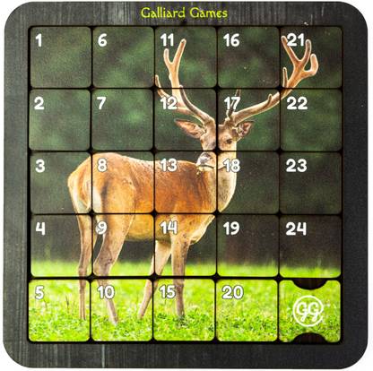 Galliard Wooden Number Picture Slide Puzzle, Printed - Non-Interlocked (5x5) (Deer) Educational Board Games