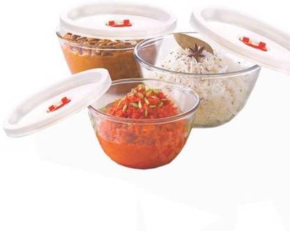BOROSIL Glass Serving Bowl Mixing Bowl Sets-500 ml +900 ml +1.3 L Glass Bowl Set (White, Pack of 3) with lid