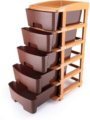 DHARA ENTERPRISE Multipurpose 5-Layer Modular Drawer Fold-able Storage Box Home,Office,Gym Plastic Free Standing Chest of Drawers