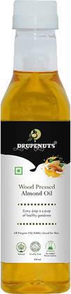 Drupenuts Almond Oil Edible Grade - 100% Pure Cold Pressed Edible Badam Tel Good for Cooking, Baking, Grilling, Dipping, & Salads Almond Oil Glass Bottle