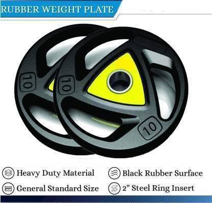 Hridya Trade 20 kg Olympic Triangle Weight Plates (10 Kg x2 )- 28 mm Hole Black Home Gym Combo