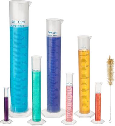Spylx Plastic Measuring Cylinder 10,25,50,100,250,500,1000ml and cleaning brush, 8pcs Plastic Graduated Cylinder