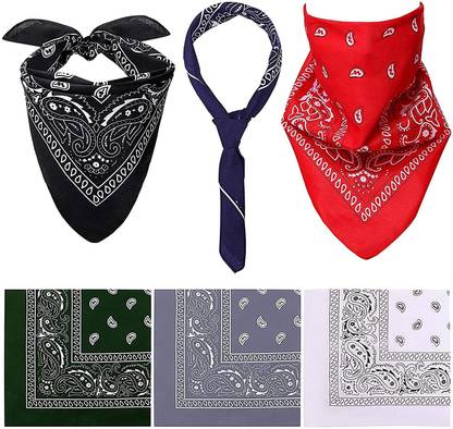 Bismaadh Bandanas Paisley Print Headbands Cowboy Bandanas Wristband Head Wrap Scarf ["Black, Blue, Red, Dark Green, Light Grey, White"] Handkerchief