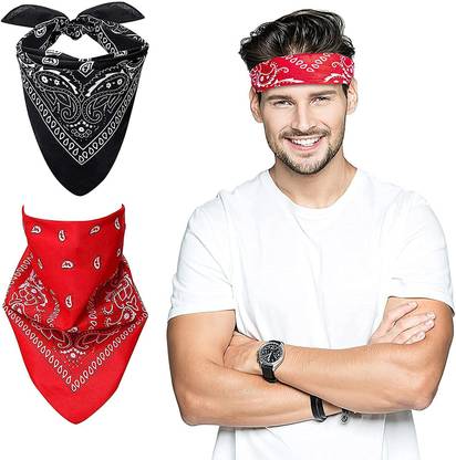 Bismaadh Bandanas Paisley Print Headbands Cowboy Bandanas Wristband Head Wrap Scarf ["Red, Black"] Handkerchief