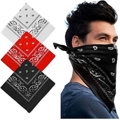 Bismaadh Bandana Head Scarf, Headband Multifunctional Cotton Paisley Print ["White, Red, Blue"] Handkerchief