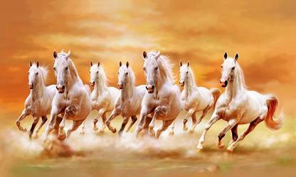 Art Factory Vaastu Seven Horse canvas Painting (Small) - Copy Right Protected Canvas Art