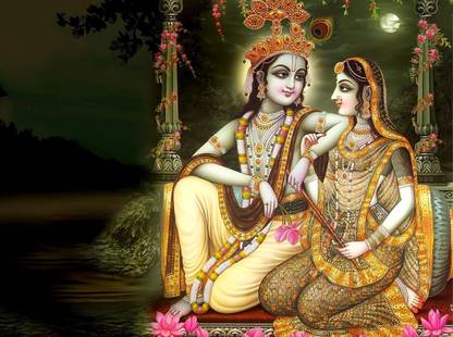 RADHA KRISHNA ON FINE ART PAPER HD QUALITY WALLPAPER POSTER Fine Art Print