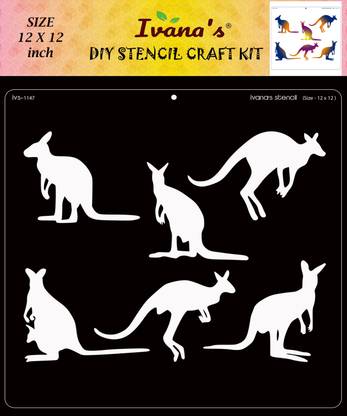 IVANA'S Kangaroo Stencil for Art & Craft , Reusable DIY Decorative Stencil IVS-1147 for Painting on Canvas, Fabric, Cloth, Paper, Glass and Wall,Size-12 x 12 inch, Stencil