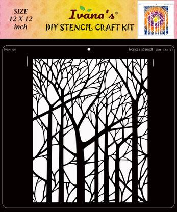 IVANA'S Jungle Stencil for Art & Craft , Reusable DIY Decorative Stencil IVS-1105 for Painting on Canvas, Fabric, Cloth, Paper, Glass and Wall,Size-12 x 12 inch, Stencil