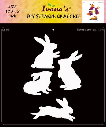 IVANA'S Rabbit Stencil for Art & Craft , Reusable DIY Decorative Stencil IVS-1108 for Painting on Canvas, Fabric, Cloth, Paper, Glass and Wall,Size-12 x 12 inch, Stencil