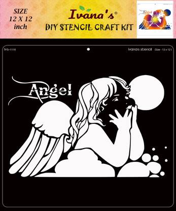 IVANA'S Angel Stencil for Art & Craft , Reusable DIY Decorative Stencil IVS-1110 for Painting on Canvas, Fabric, Cloth, Paper, Glass and Wall,Size-12 x 12 inch, Stencil