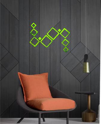 Decor studio 8 cm decorative green square set acrylic sticker Self Adhesive Sticker