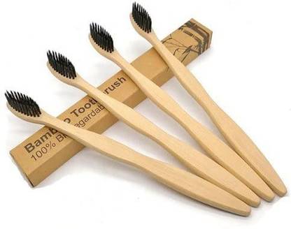 Dwellic Bamboo Toothbrush Adults Charcoal Activated Soft Bristles EcoFriendly Toothbrush Medium Toothbrush
