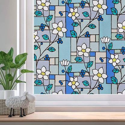 SURFNPICK 122 cm Window Film for Glass Decorative Glass Sticker for window (12X48 Inches, Blue) Self Adhesive Sticker