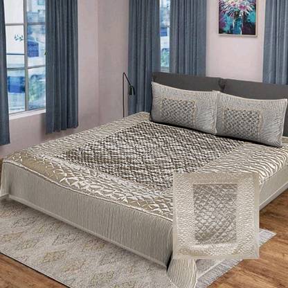 KEERRAZ Satin Double Flat 210 TC Jaipuri Prints Bedsheet