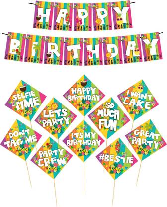 Balloonistics Hawaii Theme Happy Birthday Banner Prop For Backdrop Decor and Photo Booth Combo