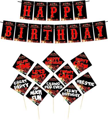 Balloonistics Casino Theme Happy Birthday Banner Props For Backdrop Decor and Photo Booth