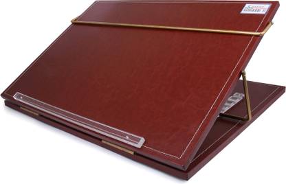RASPER 2 Compartments Brown Leather Writing Desk Adjustable Height Leather Table Top Elevator Inclined Slant Easy Reading Desk Office Table Top (Big Size 24x18 Inches)Most Heavy 12MM