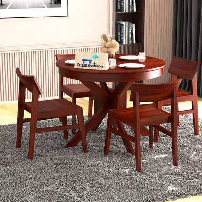 Krishna Wood Decor Solid Sheesham Wood 4 Seater Dining Table Set With 4 Chair For Dining Room Solid Wood 4 Seater Dining Set