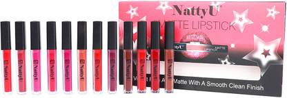 NattyU Premium Waterproof velvet Matte 10 Hour stay Lipsticks combo Pack of 12