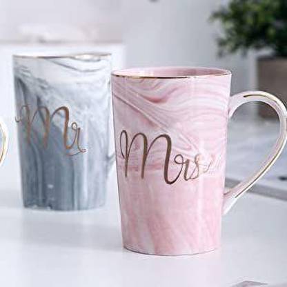 Masox Store "Mr. and Mrs.Coffee - Wedding Gift - Mr and Mrs - for Groom - Gift for Groom Shower Engagement Wedding and Married Couples Anniversary -Ceramic Marble Cup 400 ml (set of 2) " Ceramic Coffee Mug