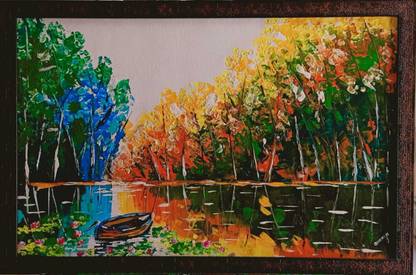 Anuart Original Handmade Acrylic Painting - Beautiful Spring Forest Painting Acrylic 24 inch x 16 inch Painting