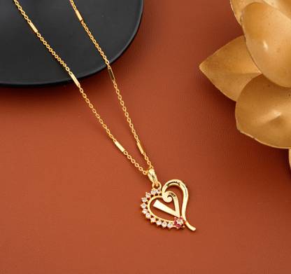 Jewel WORLD V letter locket pendants alphabet name gold plated alloy new model design with 19 inch chain for girls/women Gold-plated Alloy