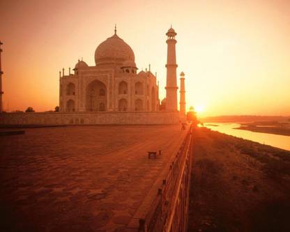 Sunset at The Taj Mahal India poster on fine art paper 13x19 Paper Print