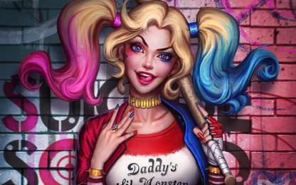 Harley Quinn 5K ON FINE ART PAPER HD QUALITY WALLPAPER POSTER Fine Art Print