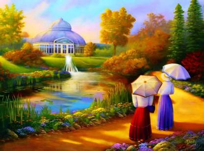 lakes pond water art house nature painting HD Wallpaper on Art Paper Fine Art Print