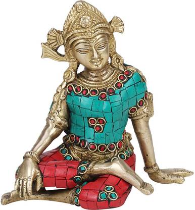 Kartique Brass Murti of Lord Indra Dev | Color gemstone handwork Inder Dev | Length 6 inches | Height 6 inches | Vastu Remedy | FengShui Decorative Showpiece  -  15.24 cm