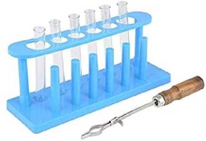 VITSZEE Small Test tube(6 pcs), Plastic Test Tube Stand, Test Tube Holder combo 8 pcs Borosilicate Glass, Plastic Test Tube Rack