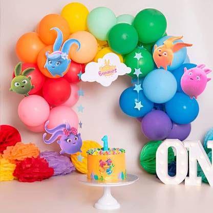 आर जी एक्सेसरीज़ सॉलिड Rainbow theme balloon garland 123pcs for birthday, wedding, festival गुब्बारा