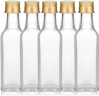 Merchant Business Solutions MBS 100ml Square Glass Bottle With Cap, Plug And Cork Lid (Marasca), Set of 5 100 ml Bottle