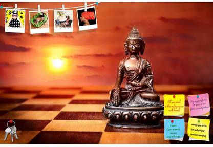 Artzfolio Bronze Buddha Sitting In Padmasana Notice Pin Board Soft Board with Push Pins Cork Bulletin Board