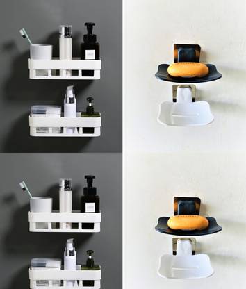 HEYMAK Pack of 8 New Organizer Plastic Bathroom Kitchen Hanging Shelf Storage Rack Set Plastic Bathroom Set
