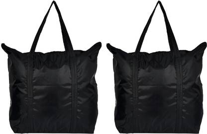 KUBER INDUSTRIES Storage Bag Multiuses Polyster Storage Bag, Shopping Bag, Tote Bag, Cloth Bag With 1 Small Pocket & Handle - Pack of 2 (Black)-47KM01251