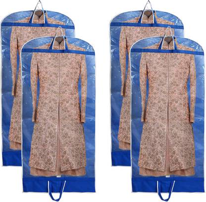 KUBER INDUSTRIES Sherwani Cover Non Woven Foldable Long Tranasparent Garment Cover for Sherwani, Coat, Kurti & More With Zipper- Pack of 4 (Blue)-47KM01269