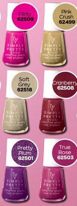 AVON Color Me Pretty Nail Enamel Flirty, Pink Crush, Soft Grey, Cranberry, Pretty Plum, True Rose