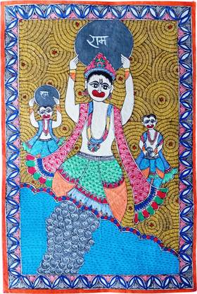 MiniArt MITHILA Painting MADHUBANI Painting of HANUMAN JI- UNFRAMED Canvas 22.5 inch x 15 inch Painting