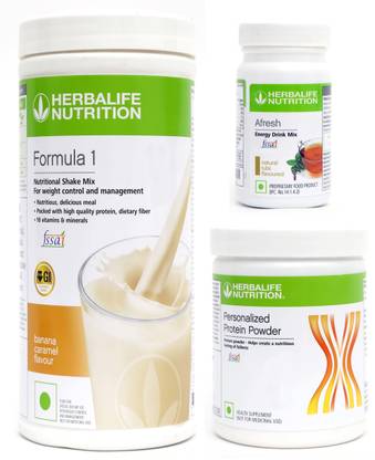 Herbalife Nutrition FORMULA-1 SHAKE BANANA CARAMEL-500 GM+PROTEIN POWDER -200 GM+AFRESH -TULSI-50 Protein Shake