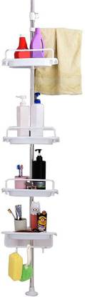 JENY Shower Caddies Rustproof Tension Pole 4-Tier Adjustable Shelves Stand on Floor Plastic Wall Shelf