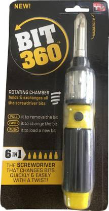 Amazing Bit 360 All-in-One Screwdriver and Bit Set Comes with 6 Pre-Loaded bits Combination Screwdriver Set