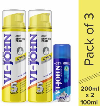 VI-JOHN Shaving Foam Lemon 200GM (Pack of 2) & All Skin Type 50GM
