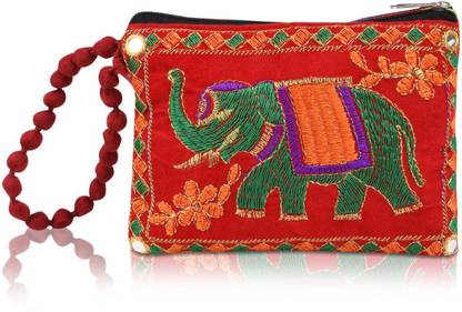 RNTR Women Fashion Embroidery Rajasthani Clutch Bag Mobile Pouch Purse (Black, 3*2*2)