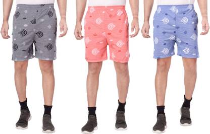 Printed Men Black, Blue, Pink Basic Shorts