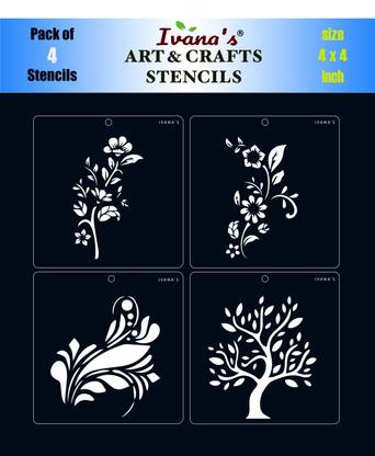 IVANA'S Multi Design for Art & Craft , Reusable DIY Decorative Stencil IVS-8096 for Painting on Canvas, Fabric, Cloth, Paper,Glass, Wall,Size-6x6 inch,Pack of 4 Stencil